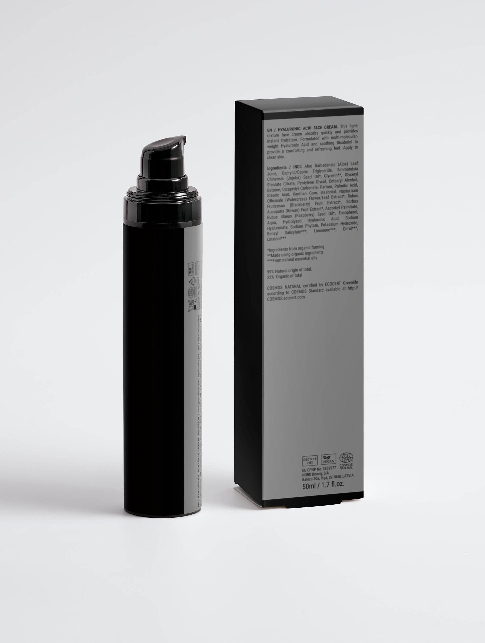 Black spray bottle and its packaging on a white background