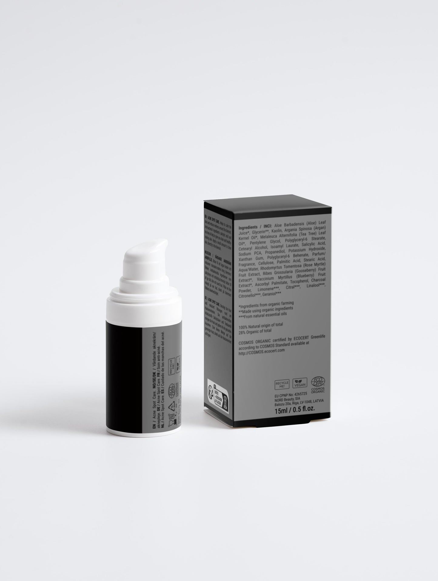 Skincare product with packaging on a white background
