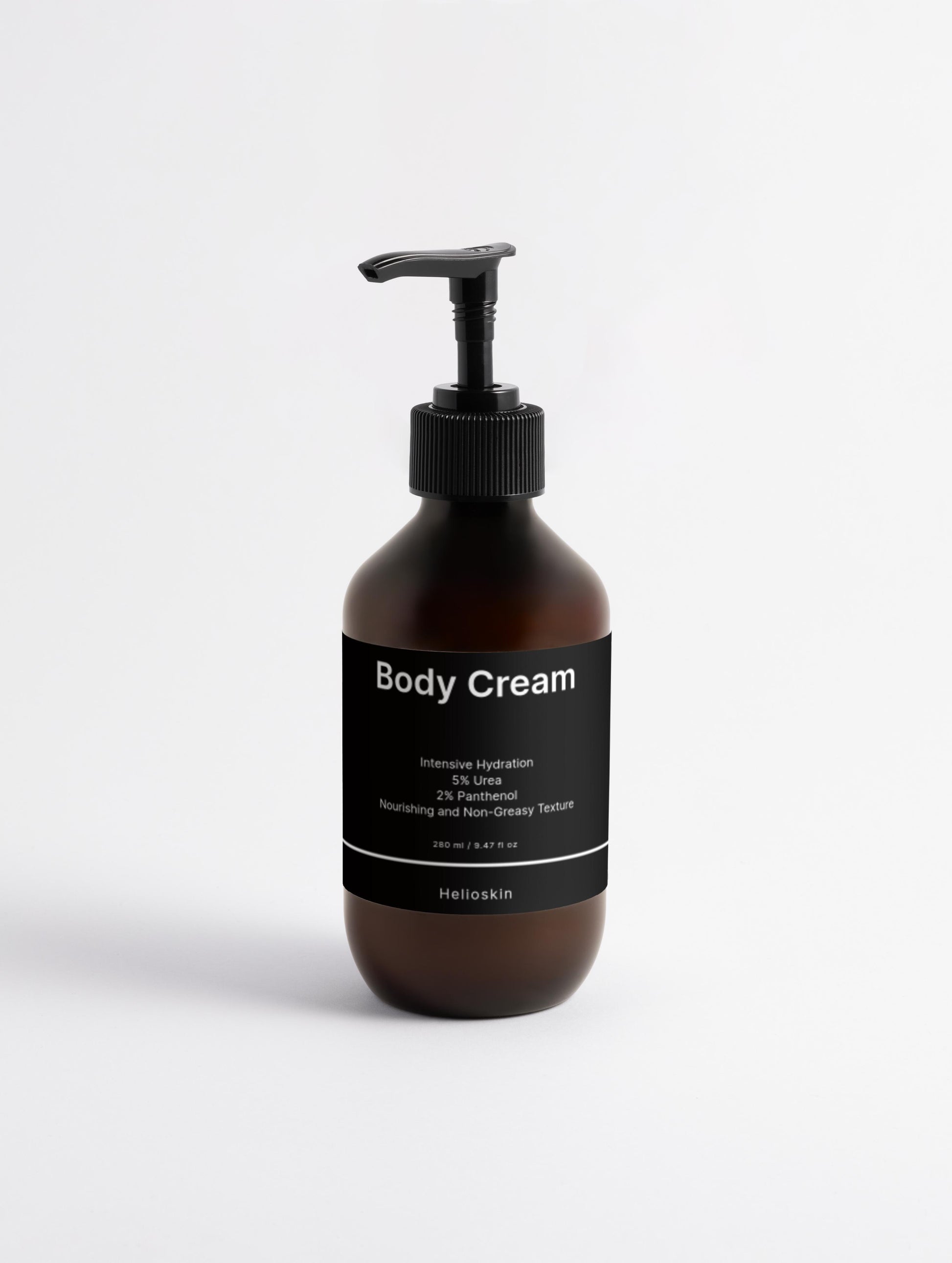 Body cream bottle with pump on a white background