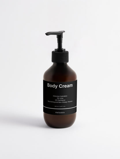 Body cream bottle with pump on a white background