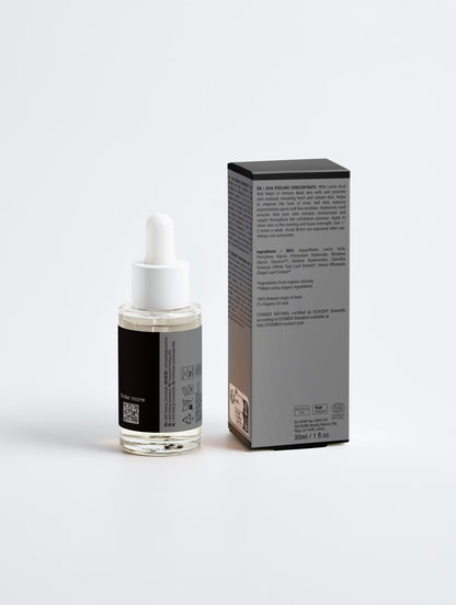 Skincare serum bottle with dropper and packaging on a white background