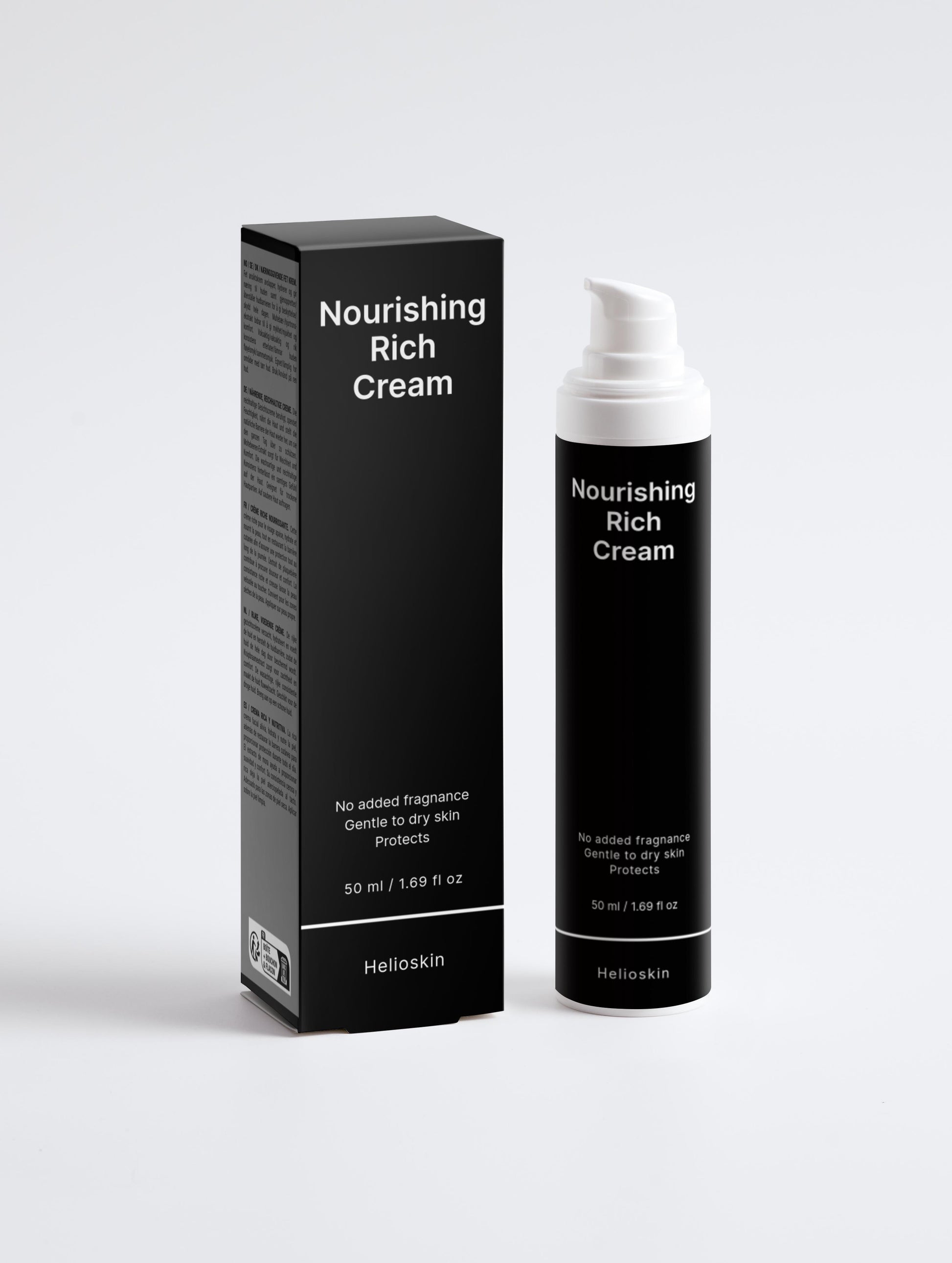 Nourishing Rich Cream packaging with black box and bottle on a white background
